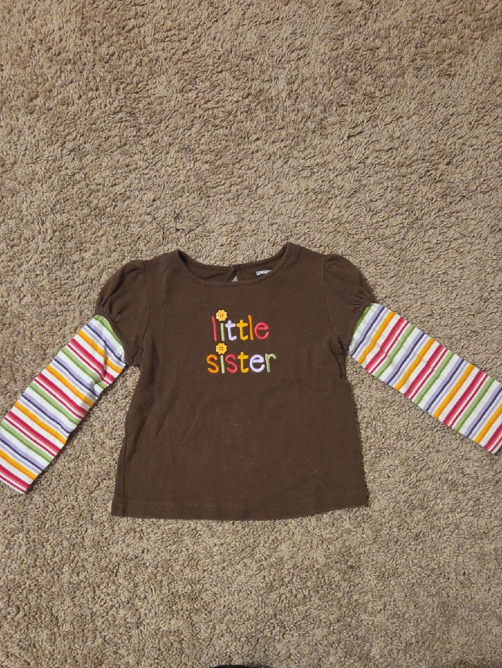 Gymboree Brown Long-Sleeve Top with Multicolor Striped Sleeves